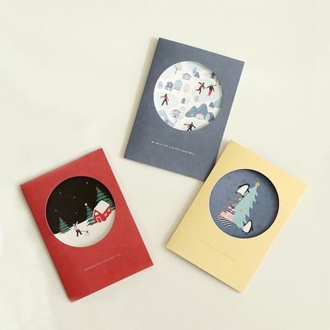 韩国创意圆形镂空祝福卡片小清新圣诞贺卡冬季节日留言感谢卡