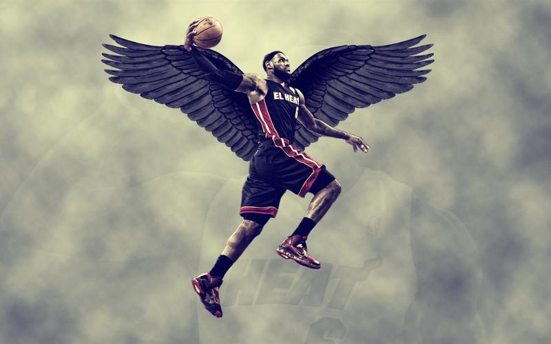 勒布朗·詹姆斯,篮球,黑色的翅膀,创意设计 壁纸