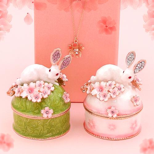 日本piearth高档首饰首饰盒盒子兔子樱花饰品欧式首饰盒