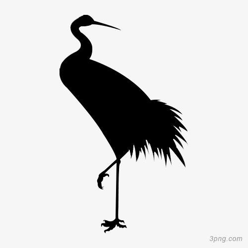 黑色丹顶鹤剪影png素材透明免抠图片-卡通手绘
