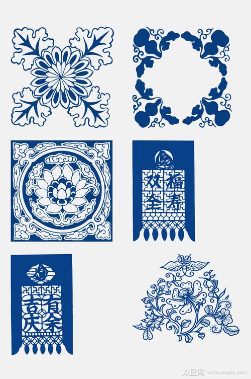 蓝色时尚青花瓷图案花纹中国风免抠元素模板下载-编号2481086-众图网