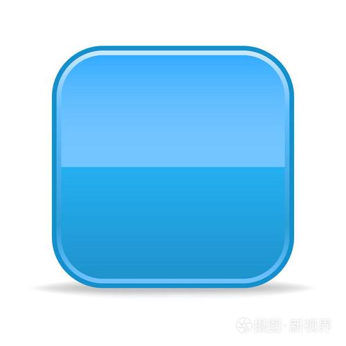 下边带投影在白色背景上的蓝色缎面空白圆角的正方形按钮