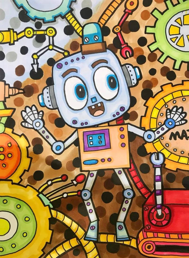 机器人创意主题儿童画科幻科技画环保绿色.#创作灵感 #图文伙 - 抖音