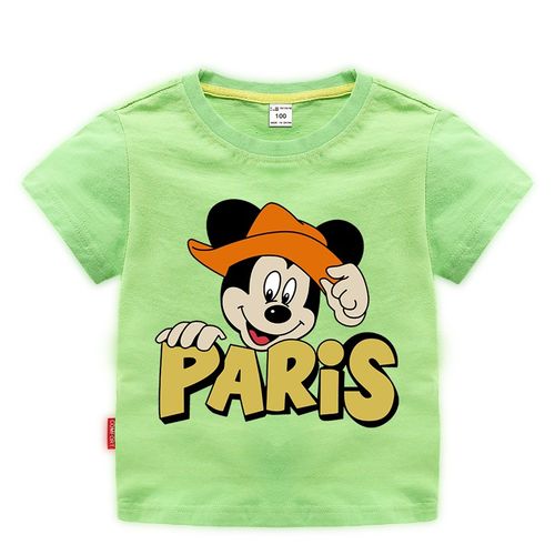 儿童纯棉短袖t恤米奇图案宝宝半袖体恤中小童时尚童装男童衣服绿