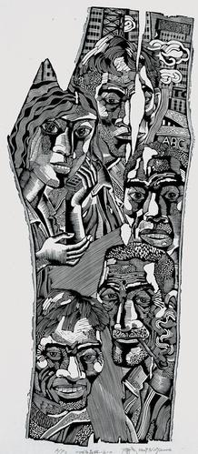 1999年《困惑》黑白木刻 60×68cm 1995年—王林康宁已经走出了版画画