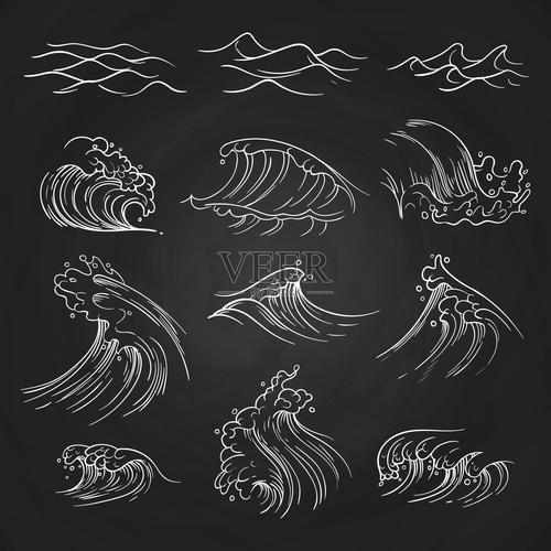 在黑板上手绘海浪插画图片素材