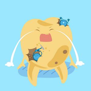 卡通牙战斗到细菌牙放大了的细菌细菌攻击牙齿3渲染陶瓷牙冠修复牙齿