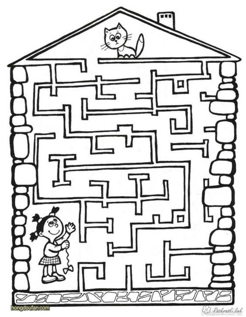 房子形状的在线迷宫游戏图片a4下载-红豆饭小学生简笔画大全