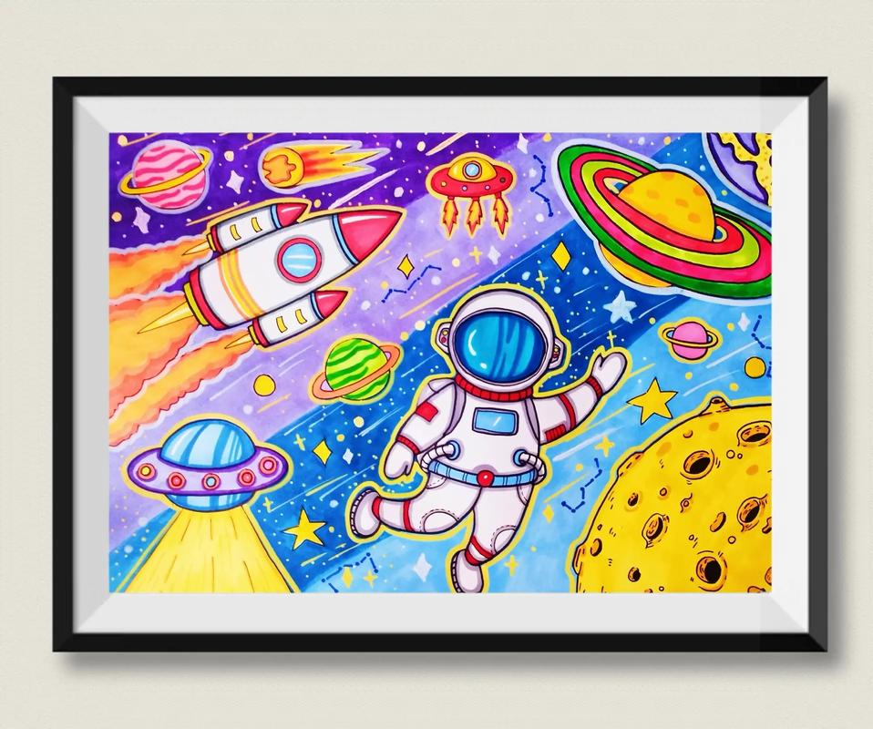 太空主题画,宇航员绘画,科幻画#儿童画 #简笔画 #马克笔手 - 抖音
