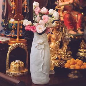 中式家居佛堂客厅桌面陶瓷莲花供佛花瓶白瓷荷花瓶香桶插花器净瓶