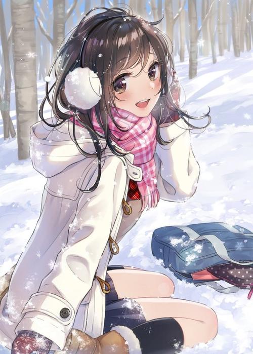 动漫壁纸:雪中的可爱少女