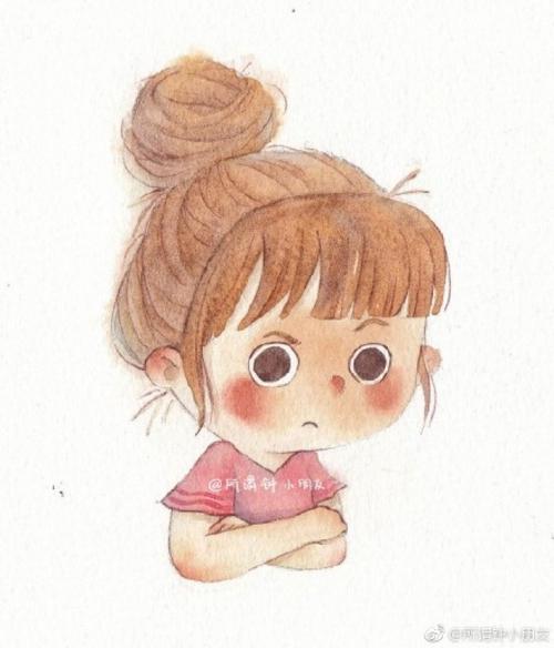 可爱生气的小女生水彩画图片 生气瞪眼睛的q版女生水彩手绘教程 画法