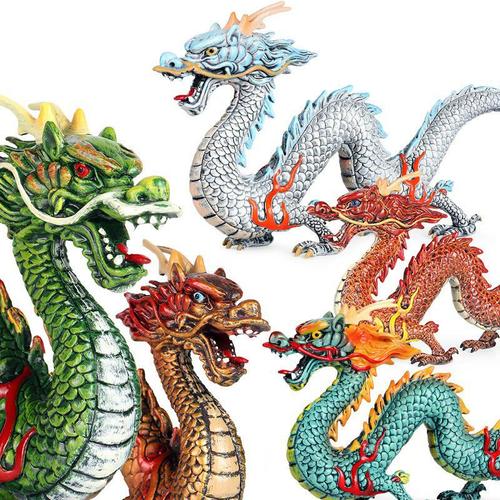 中国龙神话传说五爪东方神龙龙珠动物模型玩具仿真装饰摆件中号金龙