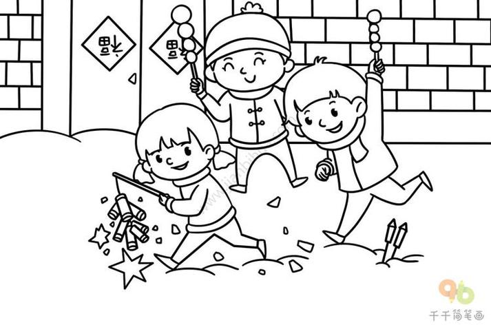 新年快乐简笔画儿童怎么画儿童关于春节的贴福字简笔画的教程春节快乐
