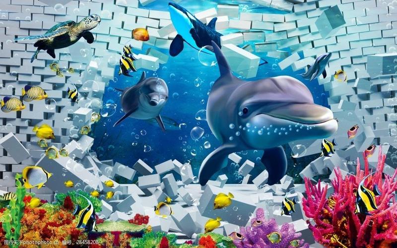 3d科幻海豚海底世界背景墙墙画壁画