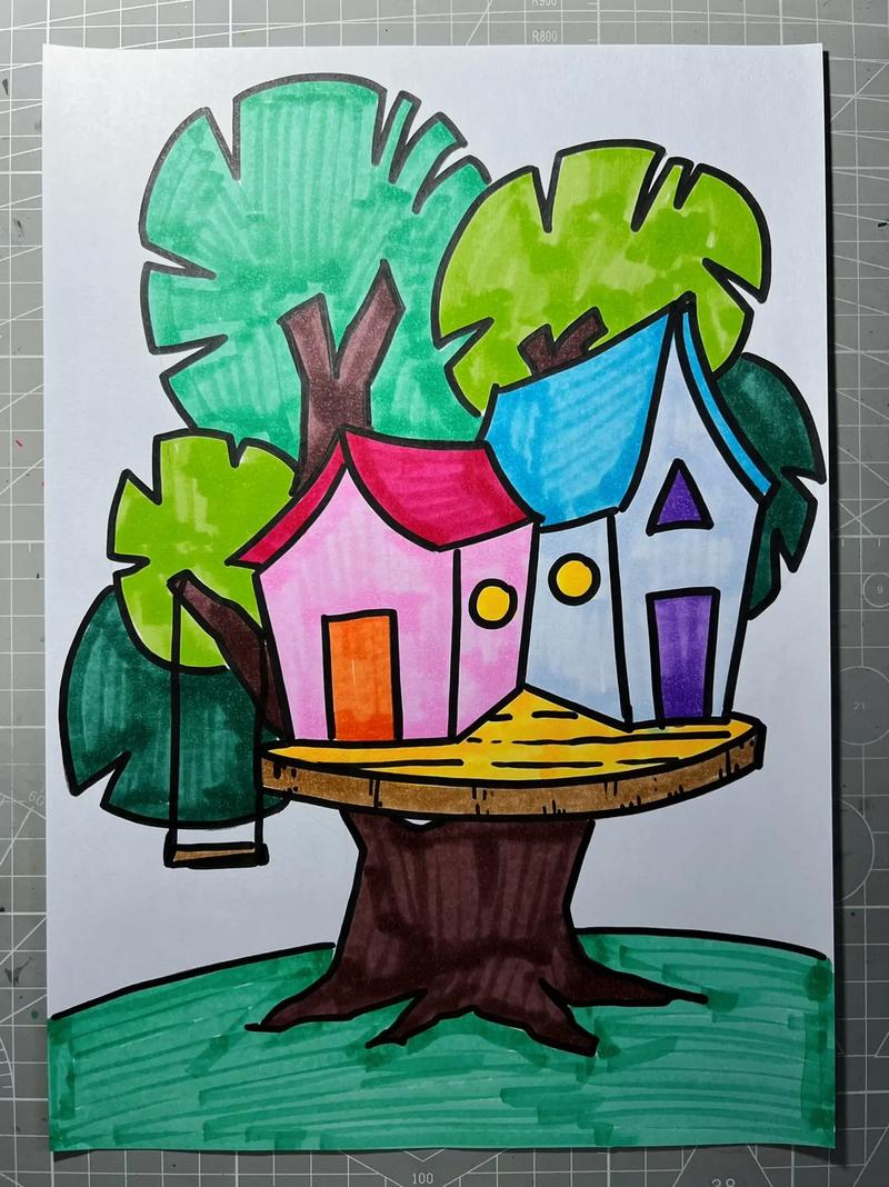 更新一组超级简单的儿童创意画,小树屋来啦～简 - 抖音
