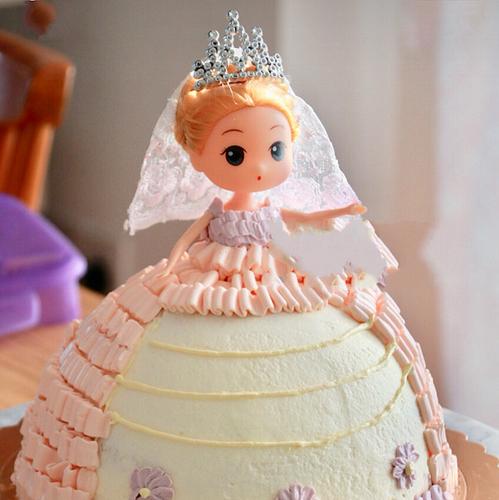 芭比娃娃生日蛋糕摆件18厘米新娘娃娃泡泡浴裸娃女孩公主烘焙装饰