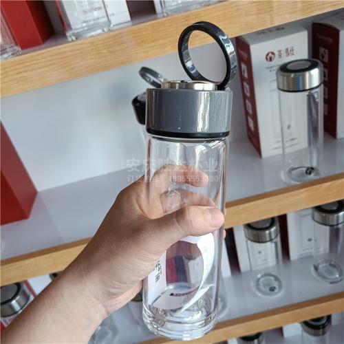 明霞3303单层玻璃杯茶杯杯子便携提环水杯定制印字logo