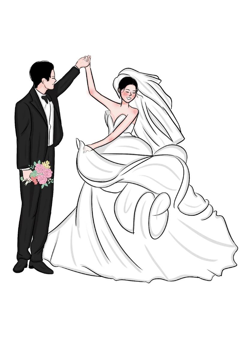 卡通线条风手绘婚纱照备婚