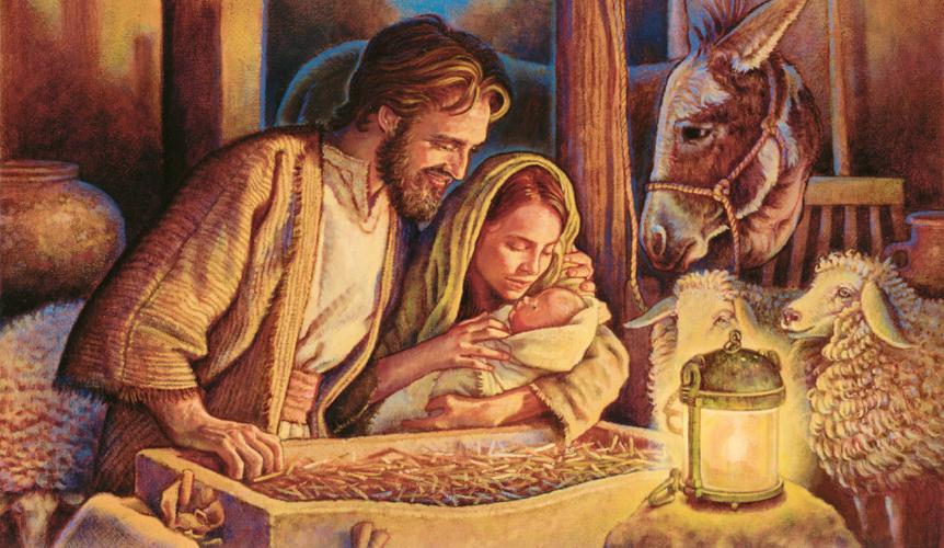 约瑟和马利亚将耶稣放在马槽