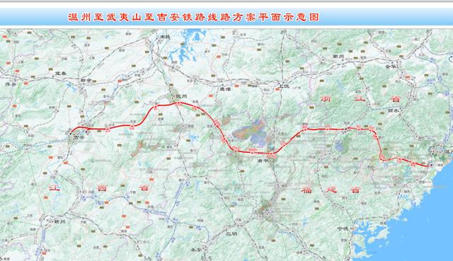 温州至武夷山至吉安铁路位于浙闽赣三省境内,东起浙江省温州市,向西