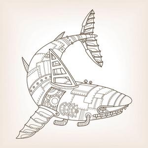 鱼模型机械古代的机械鲨鱼矢量草稿照片