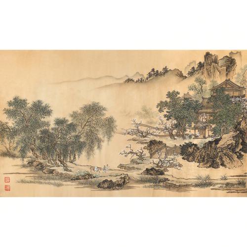 《四景山水图》(春)临摹的宋代画家刘松年的一组作品.