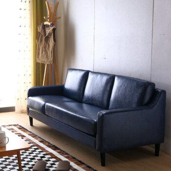 唐尊 美式复古三人小户型沙发 皮沙发 北欧现代简约沙发油蜡皮 深蓝色