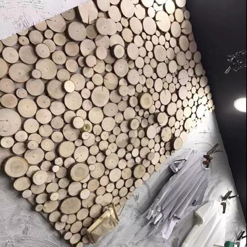 木头圆木木片创意壁饰酒吧咖啡厅店馆实木电视壁饰