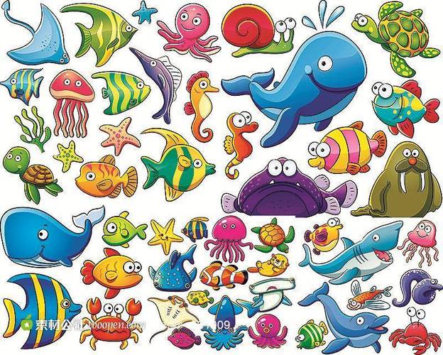 卡通海洋动物简笔画-平面素材图片专题,平面素材下载