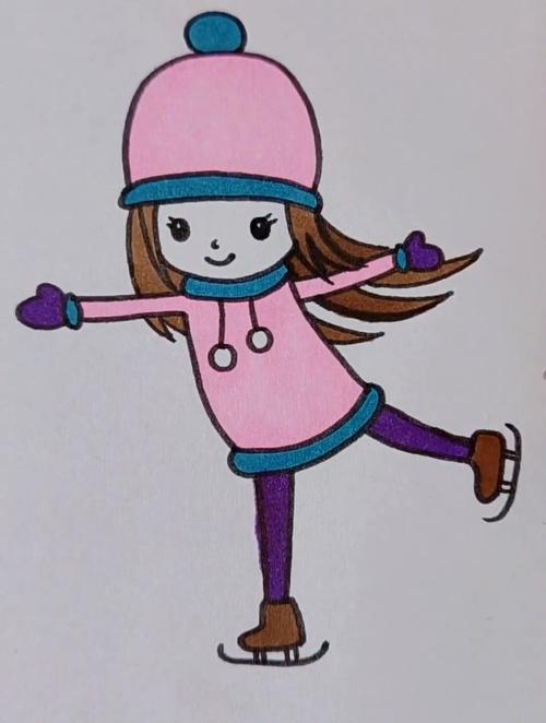 画滑冰的女孩,为冬奥加油 简笔画-度小视