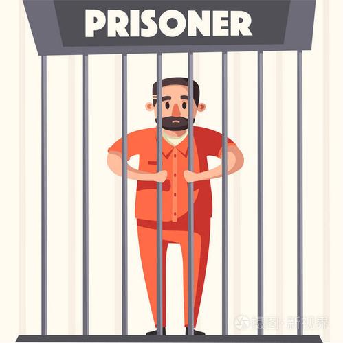 监狱的囚犯.角色设计.卡通矢量图