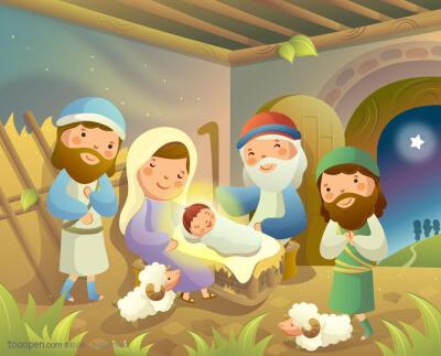 宗教卡通插画-耶稣诞生