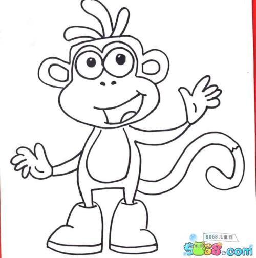 简笔画朵拉和猴子涂色填色卡通图片大全-红豆饭小学生简笔画大全小