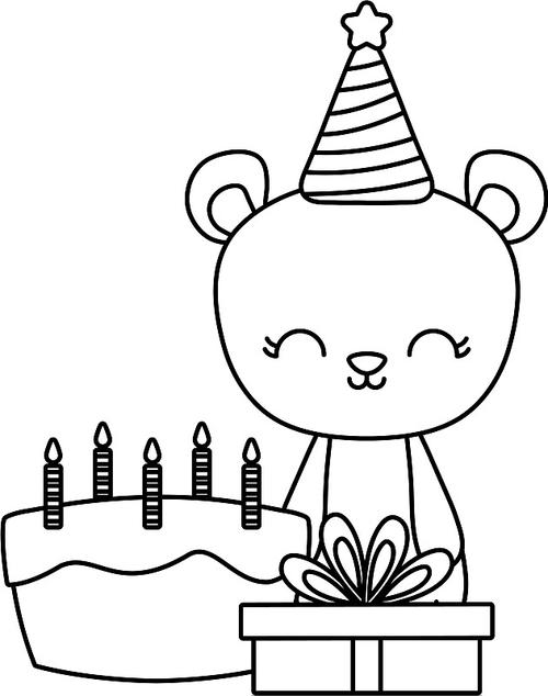 可爱的小熊,生日蛋糕和礼盒图片