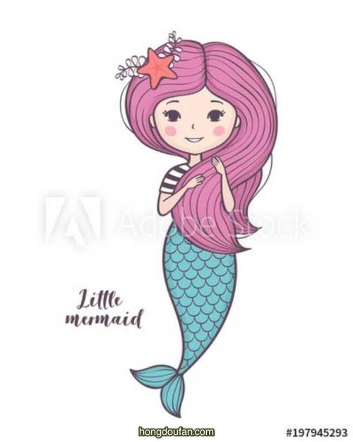 有着紫色长头发的小美人鱼公主卡通手绘简笔画大全