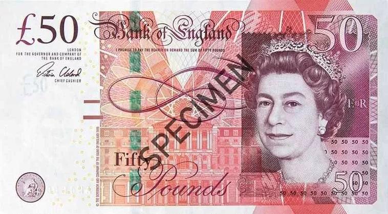 现在正流通的50英镑纸币发行于2011年11月,它长这样▼50镑是英国面值