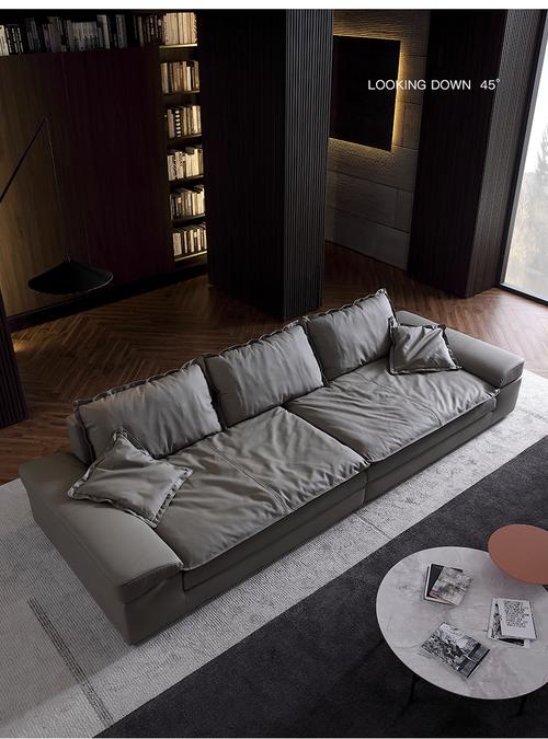 大坐深沙发埃神客厅一字型落地直排超深坐宽意式极简真皮沙发2022新款