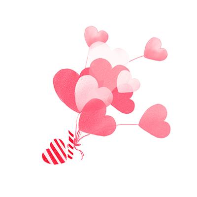 粉色手绘卡通小清新白色情人节爱心气球元素png素材