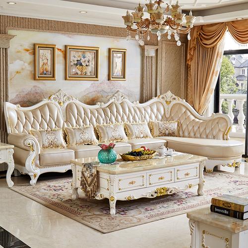 欧式真皮沙发组合 客厅大小户型别墅简欧奢华全实木贵妃转角沙发