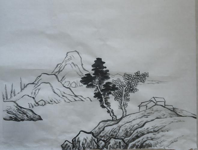 山水画《溪山清远》本课学习的重点:山石画法,夹叶树及点苔植被的画法