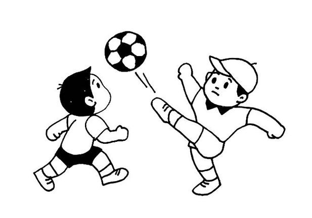 小男孩踢足球简笔画 - 简单简笔画