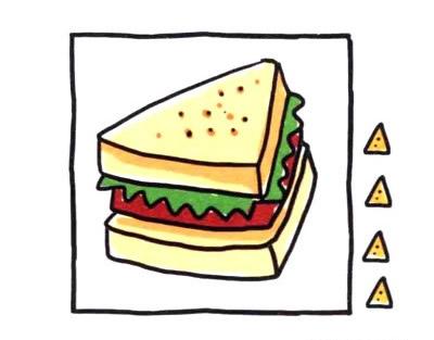 四步画出三明治简笔画图片美食简笔画三明治的彩色画法