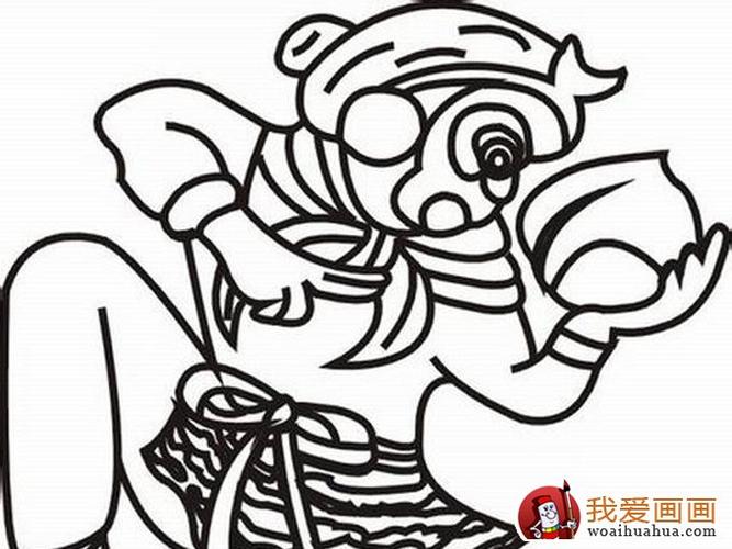孙悟空黑白线描简笔画:可爱简笔画孙猴子(2)