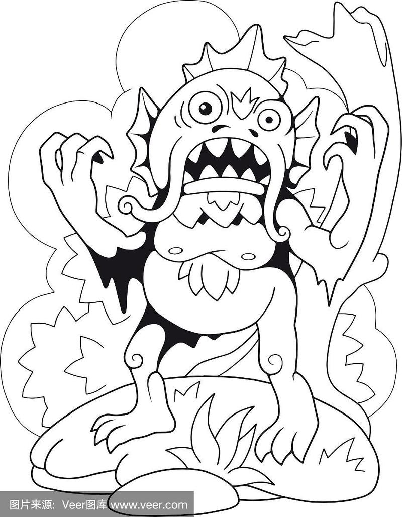 可怕的沼泽怪物,涂色书,有趣的插图