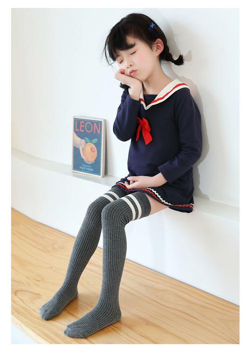 女童长袜宝宝中筒堆堆袜1双白色细条纹双杠长筒l码建议身高130150cm