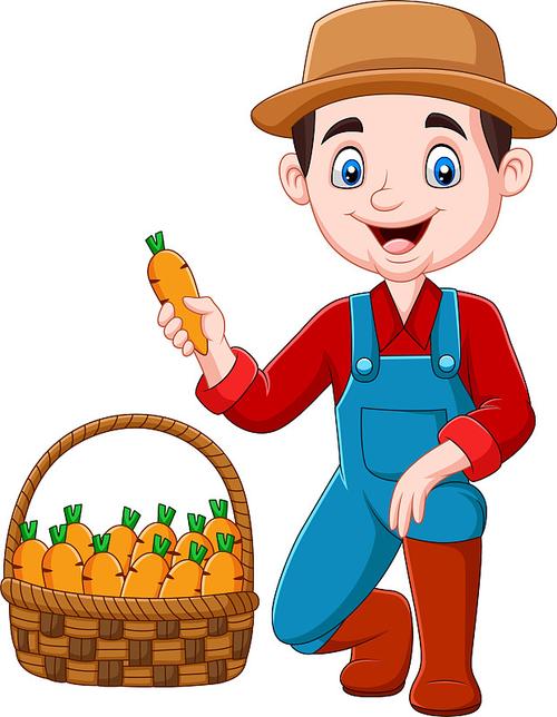 卡通的小农夫正在收割胡萝卜图片