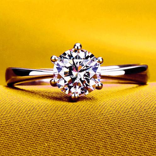 情人节礼物 正品六爪钻戒铂金钻石戒指女款式1克拉 情侣对戒婚戒