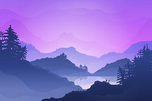 紫色扁平山水矢量插画