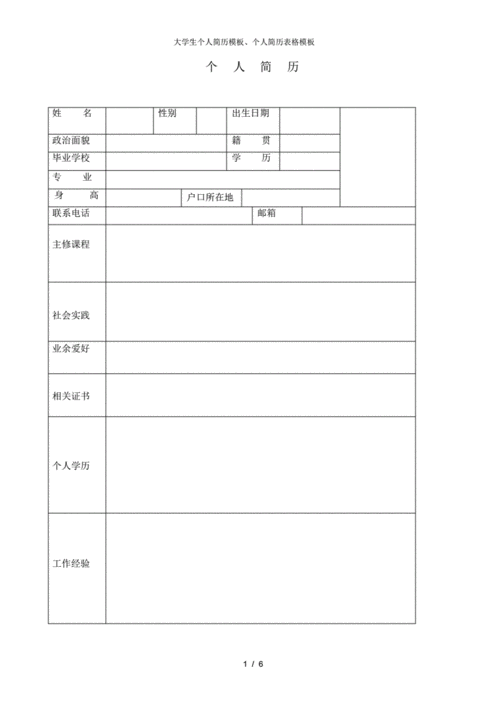 大学生个人简历模板个人简历表格模板.pdf 6页